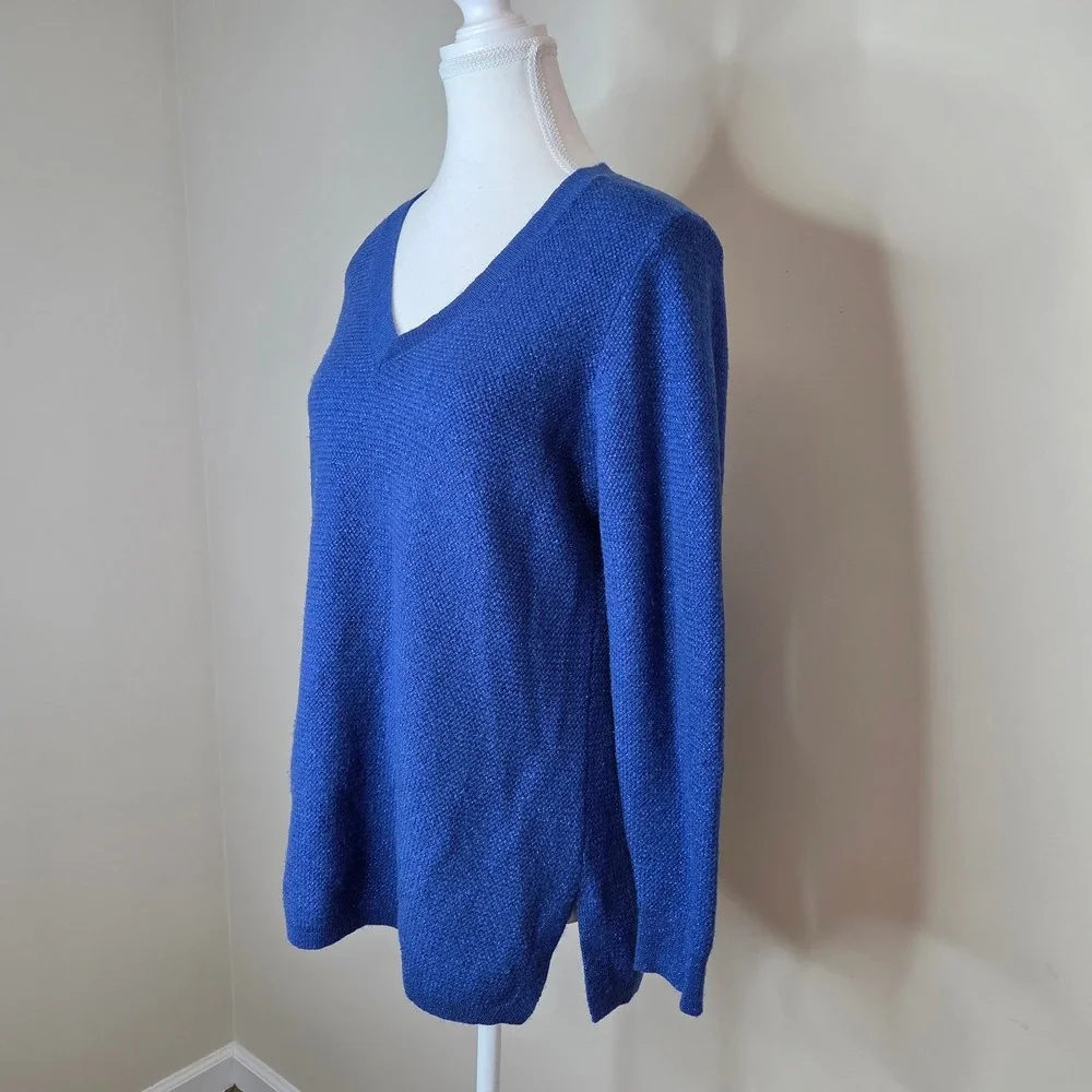 Tommy‎ Bahama Blue Merino Wool Cashmere Metallic V-Neck Sweater Womens Medium